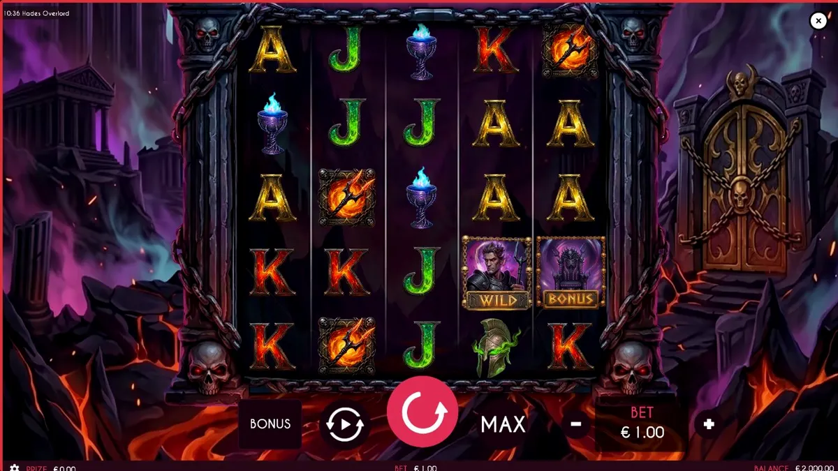 Tampilan visual slot Hades Overlord dengan tema dunia bawah yang gelap dan elemen api